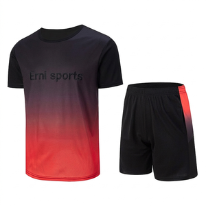 ชุดกีฬาฤดูร้อน Erni Sports Men แบบ 2 ชิ้น แห้งเร็ว พิมพ์ลายด้วยเทคโนโลยี Heat-Transfer ผลิตจากโพลีเอสเตอร์/สแปนเด็กซ์ เสื้อยืดมีกระเป๋า กางเกงขาสั้นทรงหลวม สวมใส่สบาย - Product Image 1
