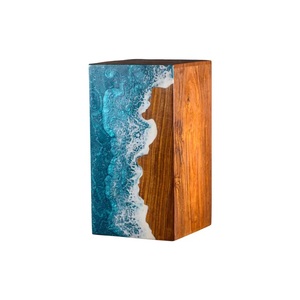 Urna Funeraria Artesanal de Madera de Palisandro con Arte de Resina Ola Oceánica - Product Image 1