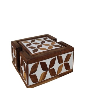 4-Piece Luxury Eco-Friendly Wood Resin Inlay Coaster Set High Quality <b>Square</b> Pads Light Weight <b>Table</b>/<b>Kitchen</b> Wholesale Carton - Product Image 1