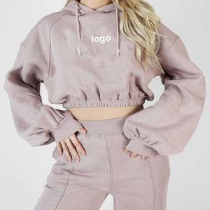 Wholesale streetwear 100%cotton fleece scrunchy <b>string</b> bottom women tracksuits crop <b>top</b> slim fit trouser jogging suits tracksuit - Product Image 5