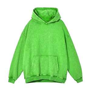 Unisex Oversized Green Hooded Sweatshirt <b>Plain</b> Dyed Cotton French Terry Casual Pullover Autumn Wear - Product Image 1