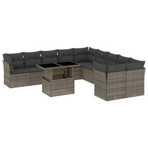 Conjunto de Sofá de Jardín de Ratán PE Gris con Acero con Recubrimiento en Polvo y Vidrio Templado, Muebles de Exterior Premium - Product Image 2