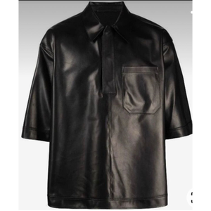 Chemise en cuir noir, chemise en similicuir pour hommes, chemise en cuir oversize, haut en cuir unisexe, chemise en cuir à demi-manches, streetwear - Product Image 2