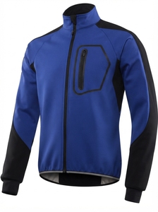 Men's Windproof Bomber <b>Jacket</b> Solid Color Stand Collar Zipper Closure Sporty Style Regular Fit Polyester Material Autumn Wear - Product Image 2