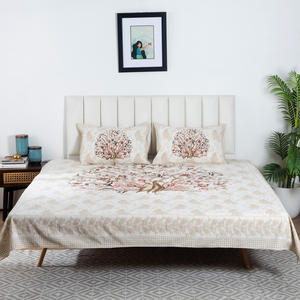 Sábana Plana con Estampado de Pavo Real en Negro Real, Cubrecama de Algodón con Diseño Floral Étnico, 2 Fundas de Almohada, Precio al por Mayor - Product Image 1