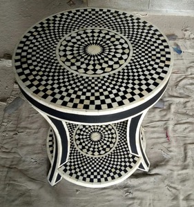 Solid Wood Modern Handmade Eco-Friendly End <b>Table</b> with Bone Inlay for Living Room Hotel <b>Dining</b> Use Customized Sizes & Color - Product Image 3