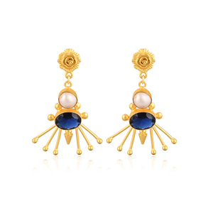Pendientes de latón con incrustaciones de perlas e iolita, chapados en oro, joyería hecha a mano para mujer, lote al por mayor de 10 pares - Product Image 1