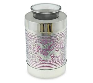 Nouvelle urne funéraire en laiton/aluminium bleu avec colombes argentées pour le stockage des cendres funéraires - Product Image 5