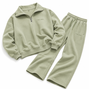 Conjunto de chándal de felpa gruesa premium para mujer: Sudadera oversize con cremallera de un cuarto y pantalones de chándal de pierna ancha OEM ODM - Product Image 4