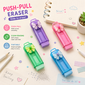 Cute Bowknot Push-Pull Pencil Eraser <b>Set</b> for Kids | Creative Retractable Slide Eraser Wipe Traces Crumbs Rubber School Students - Product Image 6