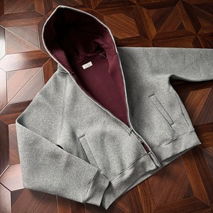 Sweat-shirt à capuche zippé gris pour homme, 100% coton French Terry, coupe décontractée, couleur unie, vêtement d'automne - Product Image 4
