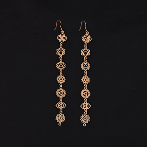 Boucles d'oreilles pendantes tendance en laiton plaqué or massif, sept chakras, taille 120x12MM - Product Image 3