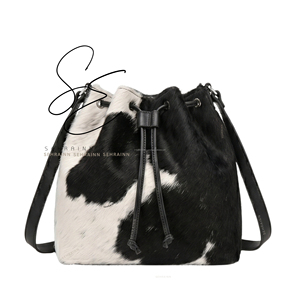 Sac seau en cuir de vachette style western pour femme, sac bandoulière rustique en cuir à poils, sac à main quotidien - Product Image 1