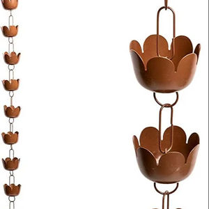 Chaîne de pluie décorative en forme de lotus brun rustique pour systèmes de toiture de jardin élégants - Product Image 1