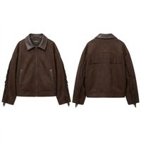 Veste en cuir PU marron vieilli personnalisée pour femme, style rétro, col pointu, fermeture éclair sur le devant, streetwear héritage