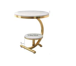 Mesa de Centro Redonda, Mesa Auxiliar de Noche, Mesa Telefónica con Almacenamiento, Dorado y Blanco, Moderna, para Sala de Estar o Dormitorio - Product Image 1