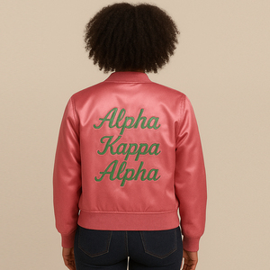 Wholesale Custom Women's <b>Pink</b> Satin Bomber <b>Jacket</b> Top Trending Sorority Greek Letters Embroidery Patch Silk Satin Varsity <b>Jacket</b> - Product Image 2
