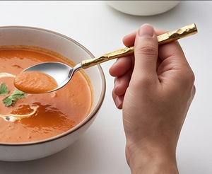 Elegant Stainless Steel Tea <b>Spoons</b> With <b>Gold</b> Plated Textured Handles Mirror Polish Modern Design Long Handle Set - Product Image 6