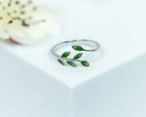 Bague ouverte en argent sterling 925 avec zircon, design artistique de feuille fraîche, bijoux coréens tendance, pour femmes, à porter tous les jours, cadeau d'anniversaire - Product Image 1