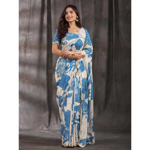 Vestido de noche con estampado digital floral de diseñador-Beautiful Party Wear Saree - Product Image 6