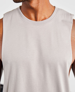 Custom Made Casual Wear Men's <b>Light</b> Grey Breathable Sleeveless Tank Tops Crew <b>Neck</b> Solid Knitted Polyester Fabric 180g XL Size - Product Image 5