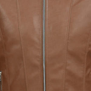 Blouson de motard en cuir d'agneau véritable pour homme, design moderne, col montant, couleur marron clair, fermeture éclair, veste d'hiver pour homme - Product Image 4