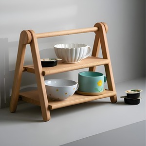 Multifunctional Double-Tier Desktop Organizer Wood Storage <b>Rack</b> Space-Saving Display Holder for Kitchen Bathroom Office - Product Image 1
