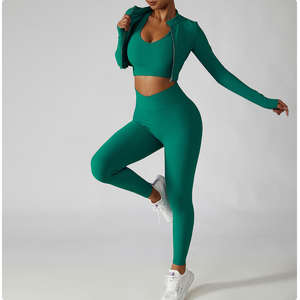 Ensemble de yoga sans couture personnalisé 5 pièces, séchage rapide, tenue de course ajustée, anti-choc, taille haute, ensemble de sport pour femme, vêtements de fitness et de gym en extérieur - Product Image 4