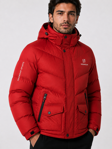 Chaqueta Acolchada con Capucha Roja para Hombre NASWEAR, Chaqueta Deportiva de Invierno de Poliéster Resistente al Viento con Cierre de Cremallera y Logotipo, Chaqueta Ligera - Product Image 3