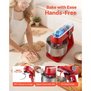 Impastatrice Elettrica da 800W con Ciotola da 7,8QT, 10 Velocità, Testa Inclinabile in Acciaio Inox, Capacità 6L - Product Image 6