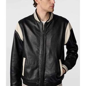 Wholesale <b>Men</b>’s Genuine <b>Leather</b> Varsity <b>Jacket</b> <b>Men's</b> Olive Green PU <b>Leather</b> Bomber <b>Jacket</b> With Cream Panels - Product Image 6
