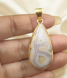 Colgante de Cabujón de Ágata Natural de Botswana en Plata de Ley 925 con Baño de Oro Rosa y Oro Amarillo, Joyería Boho Hecha a Mano, Regalo - Product Image 4