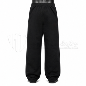 Pantalon de jogging unisexe noir à jambe large pour homme, taille élastique, poches latérales, idéal pour le printemps, 100 % coton, écologique et respirant - Product Image 2