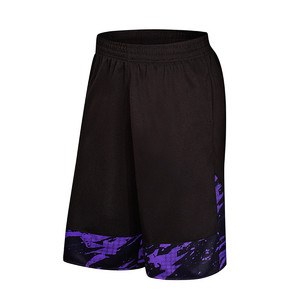 Men's Black Mesh Basketball Shorts With Purple Print Elastic Waist Breathable Sport Wear Regular Fit All Seasons - Product Image 1
