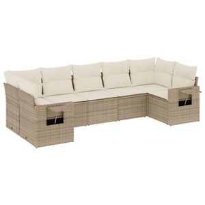 Conjunto de Sofás Modulares de Jardín de 7 Piezas en Ratán Sintético PE Beige, Diseño Modular - Product Image 2