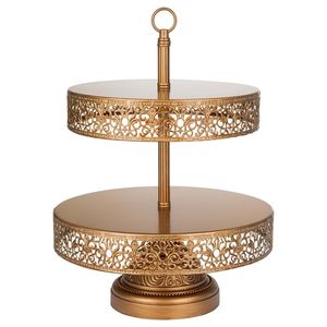Round Metal <b>Cake</b> <b>Stand</b> with Ornate Filigree Design and Gold Finish for Christmas Eve Decoration Thanksgiving Gifting Home Decor - Product Image 4