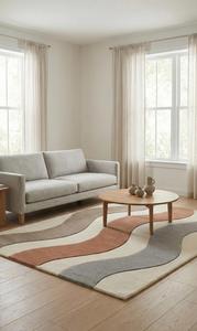 Alfombra Moderna Abstracta con Curva en S, Hecha a Mano con Lana, Antideslizante, Alfombra Contemporánea Suave para Sala de Estar, Dormitorio, Decoración del Hogar - Product Image 5