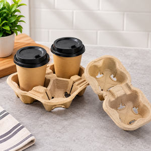 Plateau porte-gobelets en papier kraft EcoRev à double paroi jetable pour boissons chaudes, emballage à emporter pour café - Product Image 3