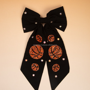 Custom Satin School Team Football Hair Bow Clip Beaded Cheer Hair Accessory in Bulk Available Orange Purple Red Blue for Parties - Product Image 6