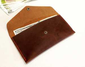 Portefeuille en cuir à double compartiment, longue pochette enveloppe, pochette à monnaie élégante, porte-cartes extensible pour espèces - Product Image 3