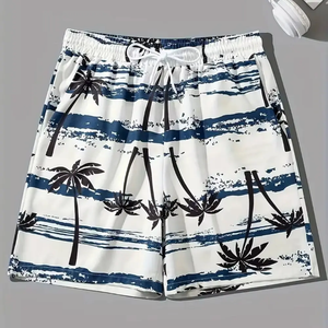 Shorts de plage décontractés pour hommes avec taille élastique et cordon de serrage, séchage rapide, motif palmier – Boardshorts de surf pour hommes à séchage rapide – Personnalisable - Product Image 3