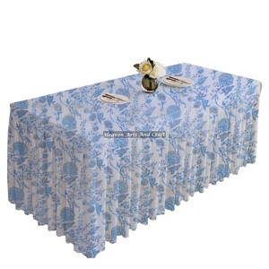 Royal Look Block Printed Cotton <b>Rectangle</b> Custom Party Wedding Pleated <b>Tablecloth</b> For Events Manufacturer Wholesale From Jaipur - Product Image 2