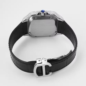 Montre rectangulaire automatique de luxe pour femme, incrustée de diamants, boîtier en or jaune, bracelet en cuir, cadran en cristal saphir de 38 mm - Product Image 3