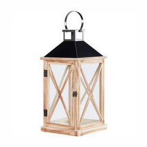 Ensemble de 2 lanternes décoratives en bois et métal de qualité supérieure, lanternes à bougies pour sol et table avec poignée de suspension pour l'intérieur - Product Image 3