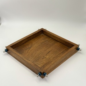 Plateau en bois d'acacia au design moderne avec poignée perlée, plateau à fruits irrégulier pour la maison, le restaurant, l'hôtel, le service de thé et de repas - Product Image 2