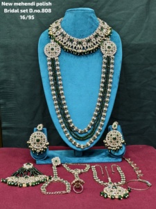 Traditional Heavy Rose Gold Bridal Accessories <b>Set</b> Red Crystal Choker Long Haram Necklace <b>Set</b> with Gemstone Drops - Product Image 2