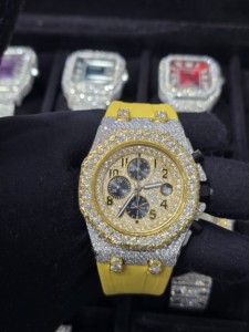 Reloj Cronógrafo Mecánico de Lujo de Acero Inoxidable con Moissanita, Tono Oro y Plata, Esfera Totalmente Pavimentada, Estilo Hip Hop Brillante - Product Image 5