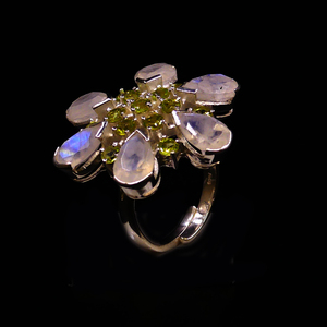 Wedding Wear 925 Sterling Silver <b>Peridot</b> White Rainbow Moonstone Silver Plated Jewelry Women Wear Classic <b>Ring</b> - Product Image 1