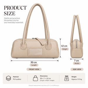 Sac Boston vintage en cuir PU beige à bandoulière unique, sac à main sous le bras, fermeture éclair, portable pour le quotidien et les activités extérieures - Product Image 2