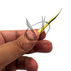 Ciseaux à ressort courbés à double action en acier inoxydable plaqué or avec logo personnalisé pour manucure russe, cils et sourcils - Product Image 5